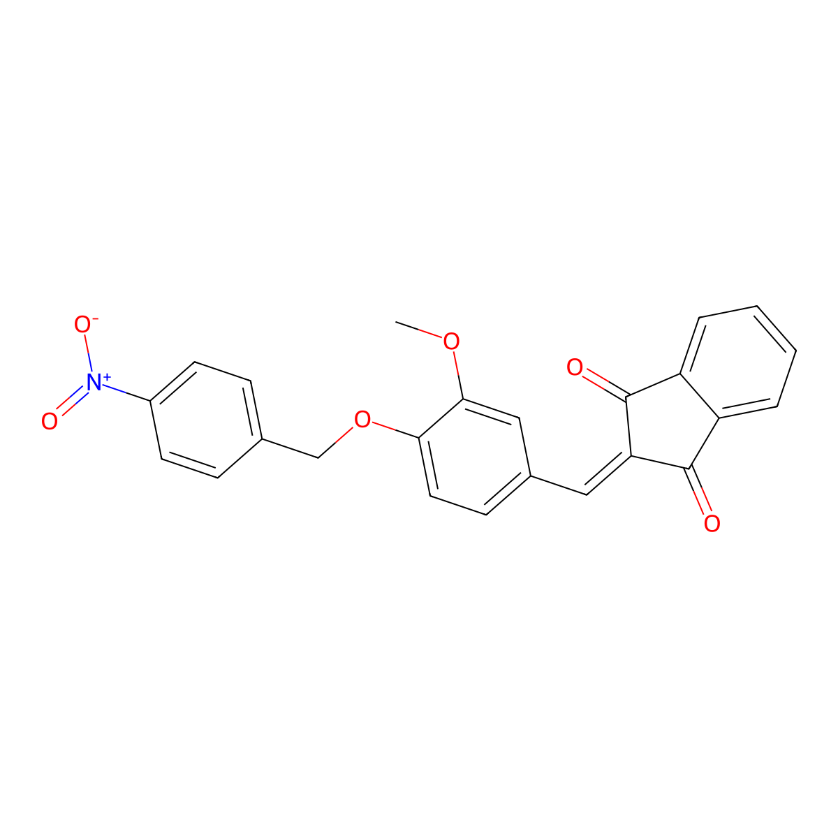 2-((3-Methoxy-4-((4-nitrophenyl)methoxy)phenyl)methylene)indane-1,3-dione molecular structure, CAS 431978-82-4