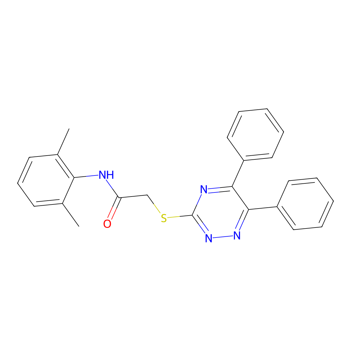 N-(2,6-dimethylphenyl)-2-[(5,6-diphenyl-1,2,4-triazin-3-yl)sulfanyl]acetamide molecular structure, CAS 431979-22-5