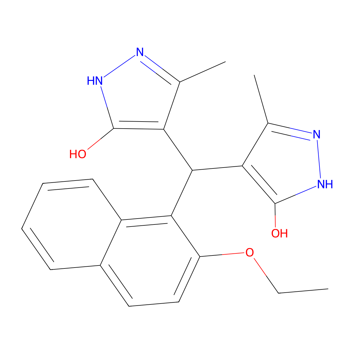 4,4'-[(2-ethoxynaphthalen-1-yl)methanediyl]bis(3-methyl-1H-pyrazol-5-ol) molecular structure, CAS 431979-37-2