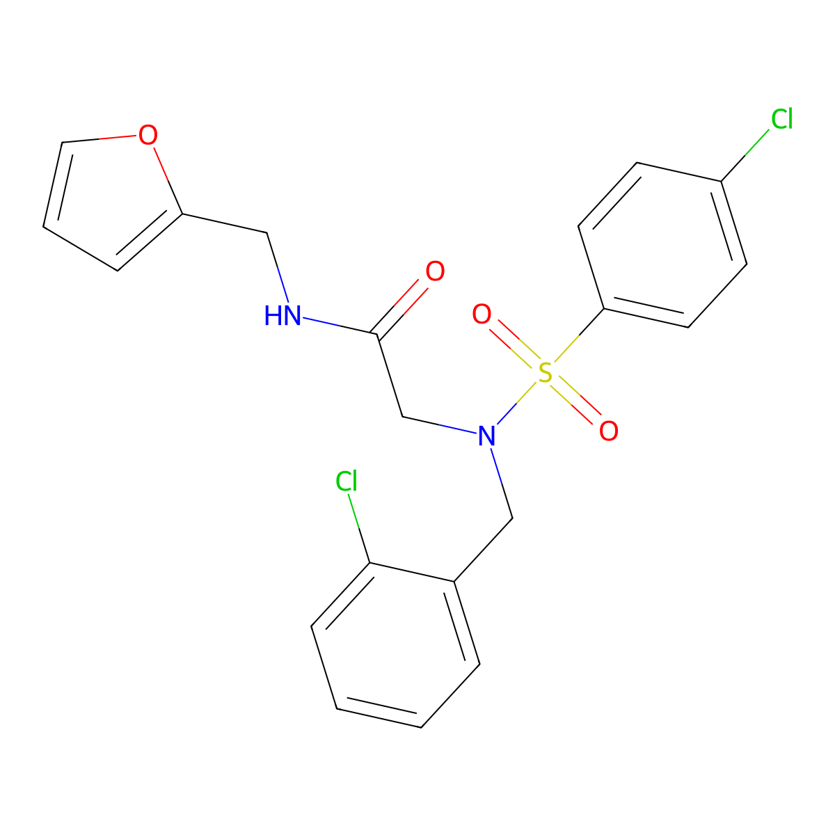 2-[(2-chlorophenyl)methyl-(4-chlorophenyl)sulfonylamino]-N-(furan-2-ylmethyl)acetamide molecular structure, CAS 431979-65-6