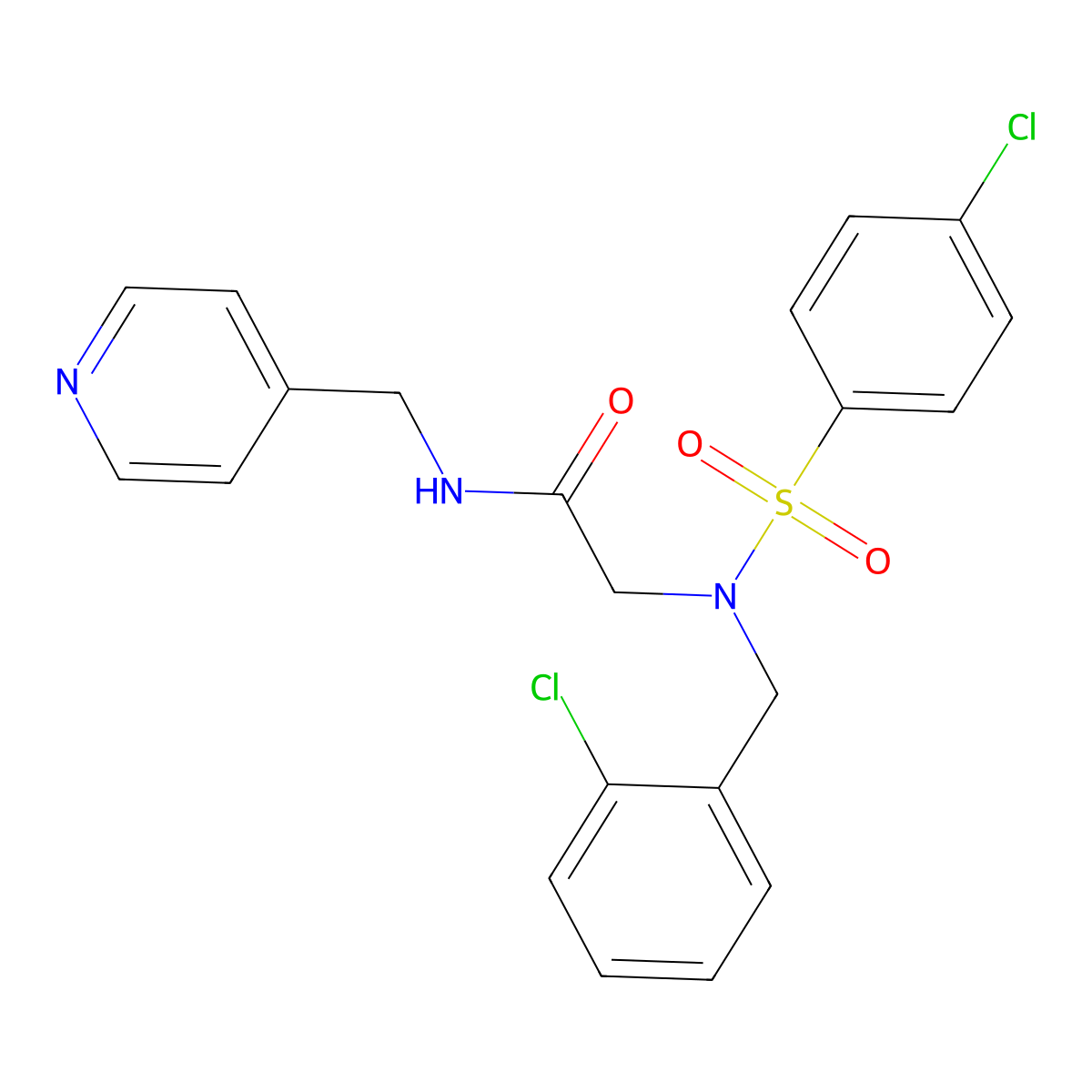 2-[(2-chlorophenyl)methyl-(4-chlorophenyl)sulfonylamino]-N-(pyridin-4-ylmethyl)acetamide molecular structure, CAS 431979-69-0