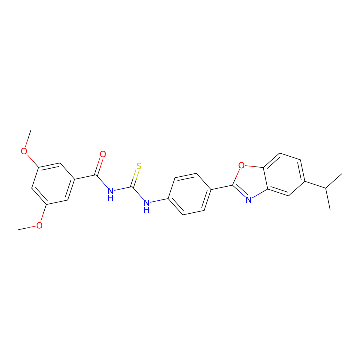 3,5-dimethoxy-N-[[4-(5-propan-2-yl-1,3-benzoxazol-2-yl)phenyl]carbamothioyl]benzamide molecular structure, CAS 431979-82-7