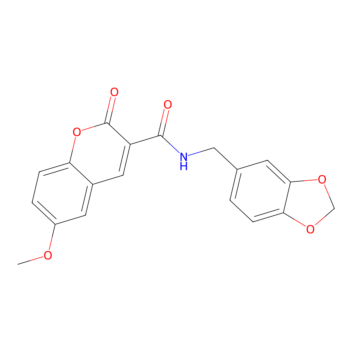 N-(benzo[d][1,3]dioxol-5-ylmethyl)-6-methoxy-2-oxo-2H-chromene-3-carboxamide molecular structure, CAS 431980-27-7