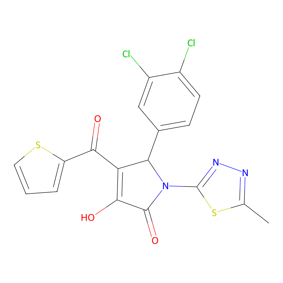 5-(3,4-dichlorophenyl)-3-hydroxy-1-(5-methyl-1,3,4-thiadiazol-2-yl)-4-(thiophen-2-ylcarbonyl)-1,5-dihydro-2H-pyrrol-2-one molecular structure, CAS 431980-74-4