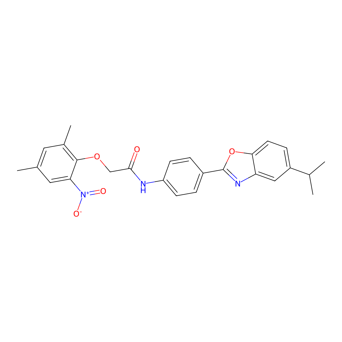 2-(2,4-dimethyl-6-nitrophenoxy)-N-[4-(5-propan-2-yl-1,3-benzoxazol-2-yl)phenyl]acetamide molecular structure, CAS 431980-90-4