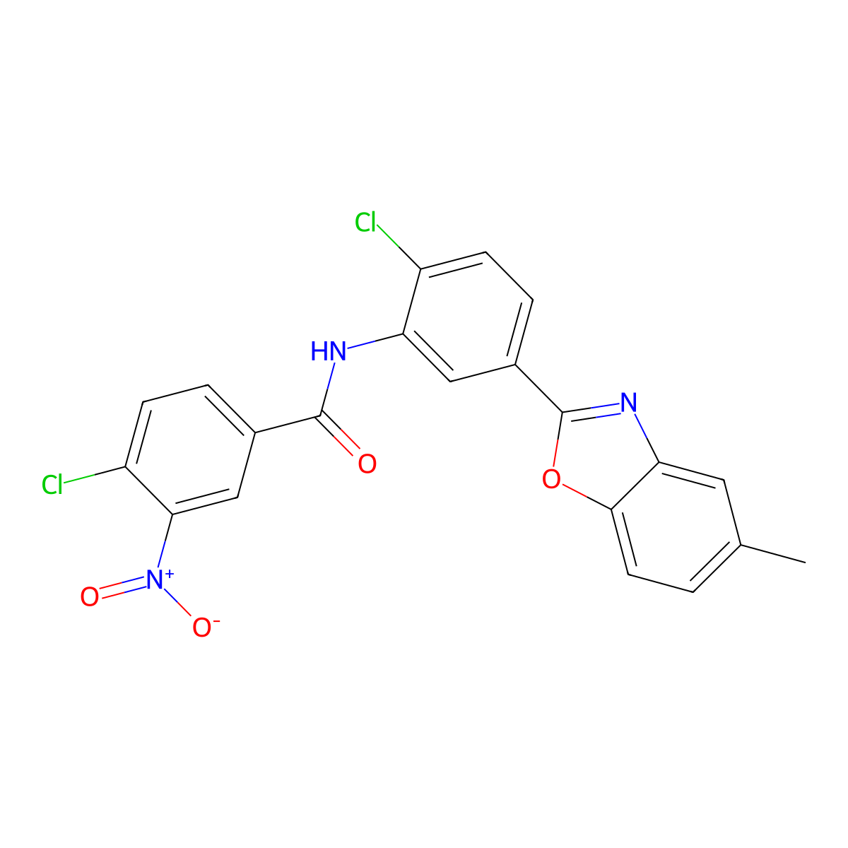 4-chloro-N-[2-chloro-5-(5-methyl-1,3-benzoxazol-2-yl)phenyl]-3-nitrobenzamide molecular structure, CAS 431981-39-4