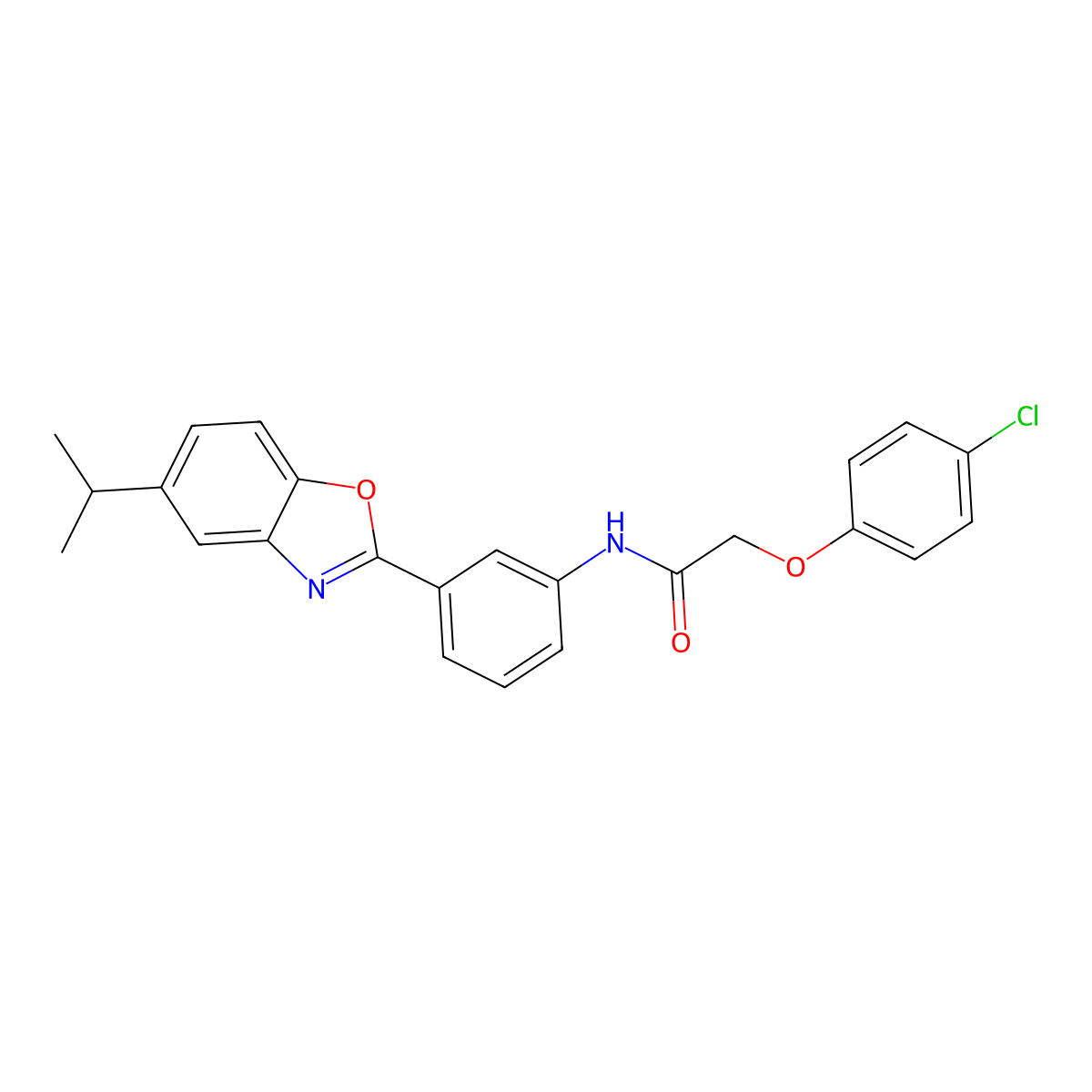 2-(4-chlorophenoxy)-N-[3-(5-propan-2-yl-1,3-benzoxazol-2-yl)phenyl]acetamide molecular structure, CAS 431981-47-4