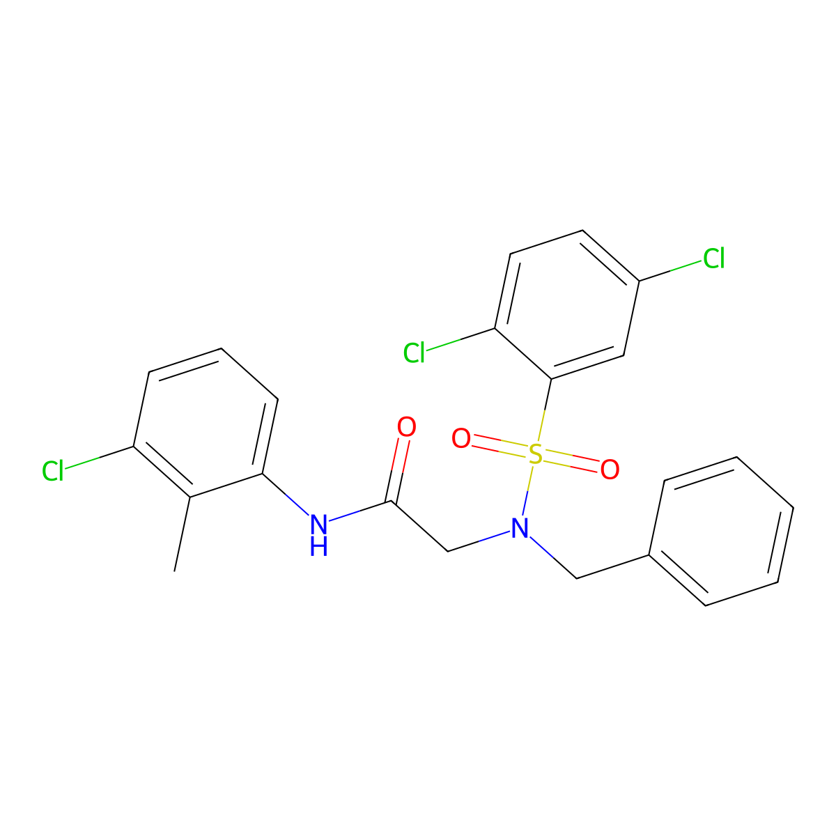 2-[benzyl-(2,5-dichlorophenyl)sulfonylamino]-N-(3-chloro-2-methylphenyl)acetamide molecular structure, CAS 431981-51-0
