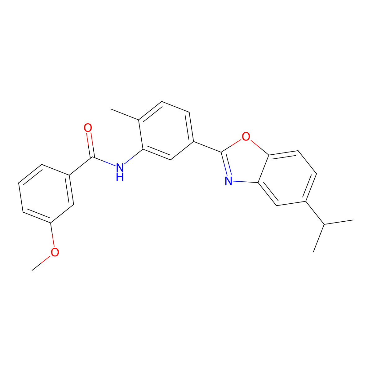 3-methoxy-N-{2-methyl-5-[5-(propan-2-yl)-1,3-benzoxazol-2-yl]phenyl}benzamide molecular structure, CAS 431982-57-9