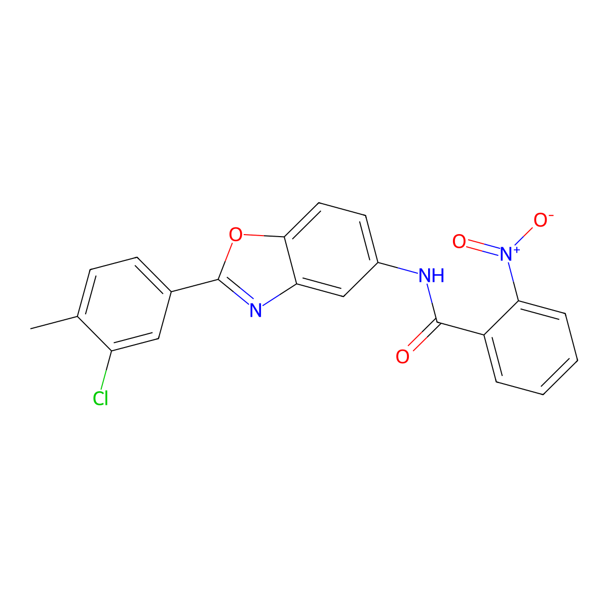 N-[2-(3-chloro-4-methylphenyl)-1,3-benzoxazol-5-yl]-2-nitrobenzamide molecular structure, CAS 431982-72-8
