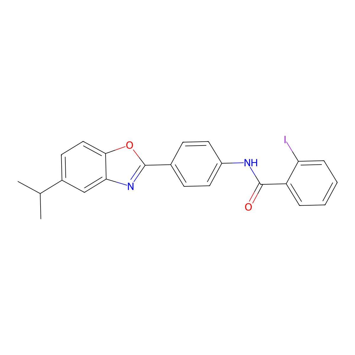 2-iodo-N-[4-(5-propan-2-yl-1,3-benzoxazol-2-yl)phenyl]benzamide molecular structure, CAS 431982-76-2