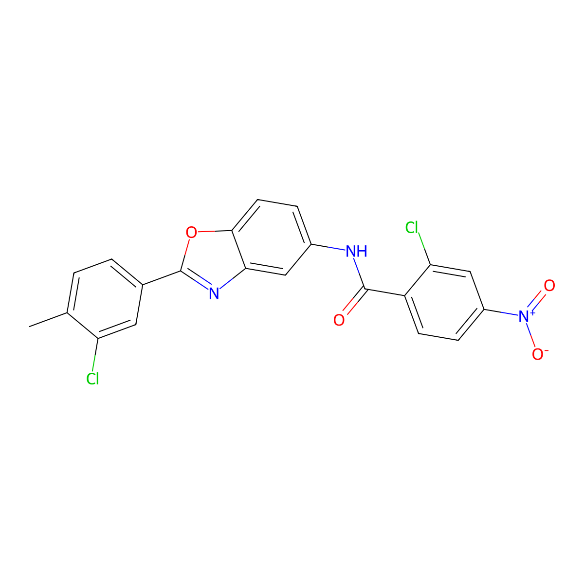 2-chloro-N-[2-(3-chloro-4-methylphenyl)-1,3-benzoxazol-5-yl]-4-nitrobenzamide molecular structure, CAS 431982-77-3