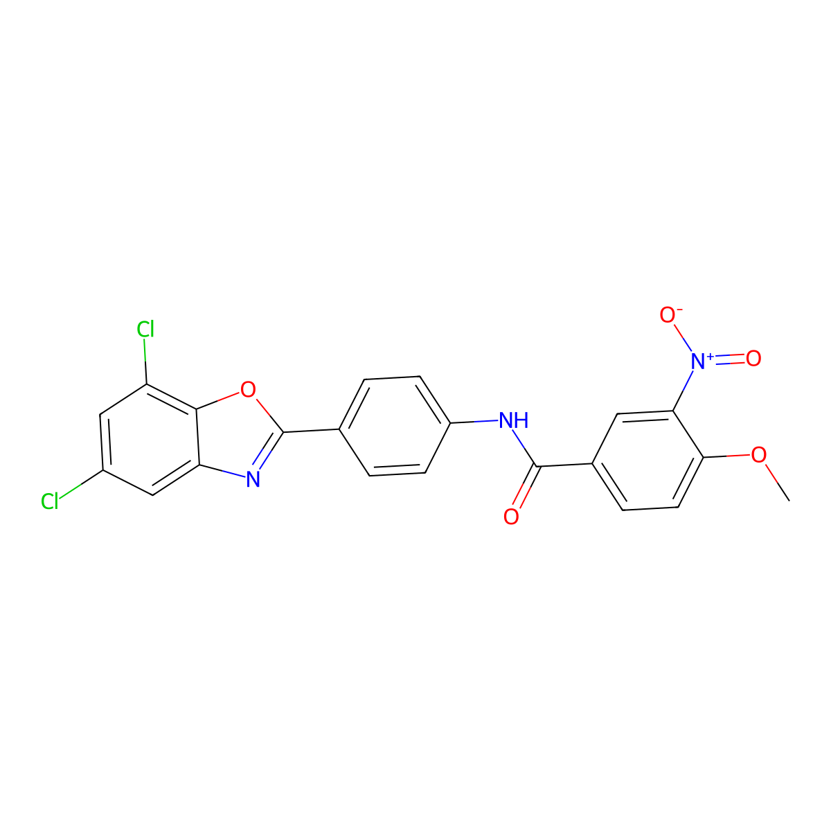 N-[4-(5,7-dichloro-1,3-benzoxazol-2-yl)phenyl]-4-methoxy-3-nitrobenzamide molecular structure, CAS 431983-13-0