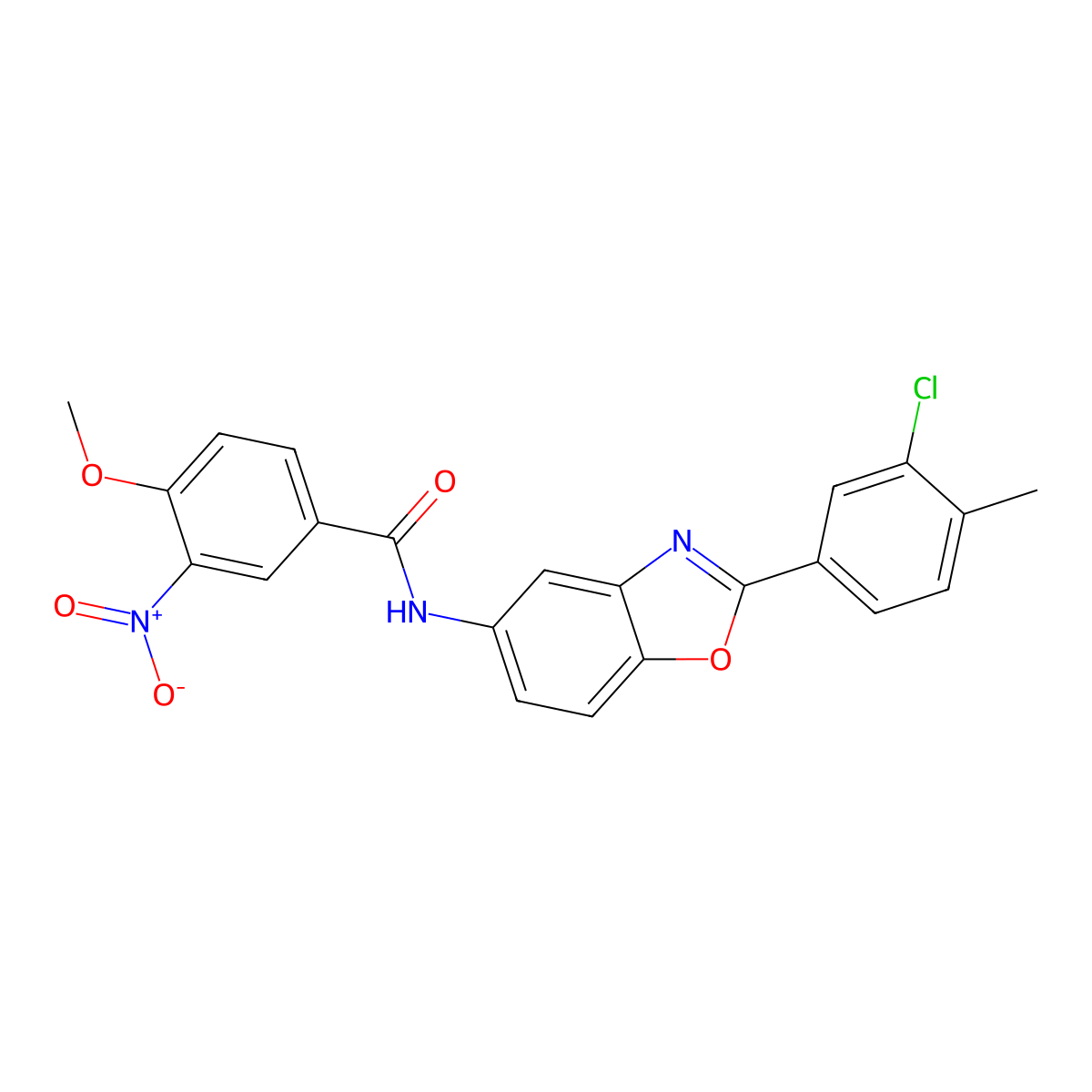 N-[2-(3-chloro-4-methylphenyl)-1,3-benzoxazol-5-yl]-4-methoxy-3-nitrobenzamide molecular structure, CAS 431983-14-1