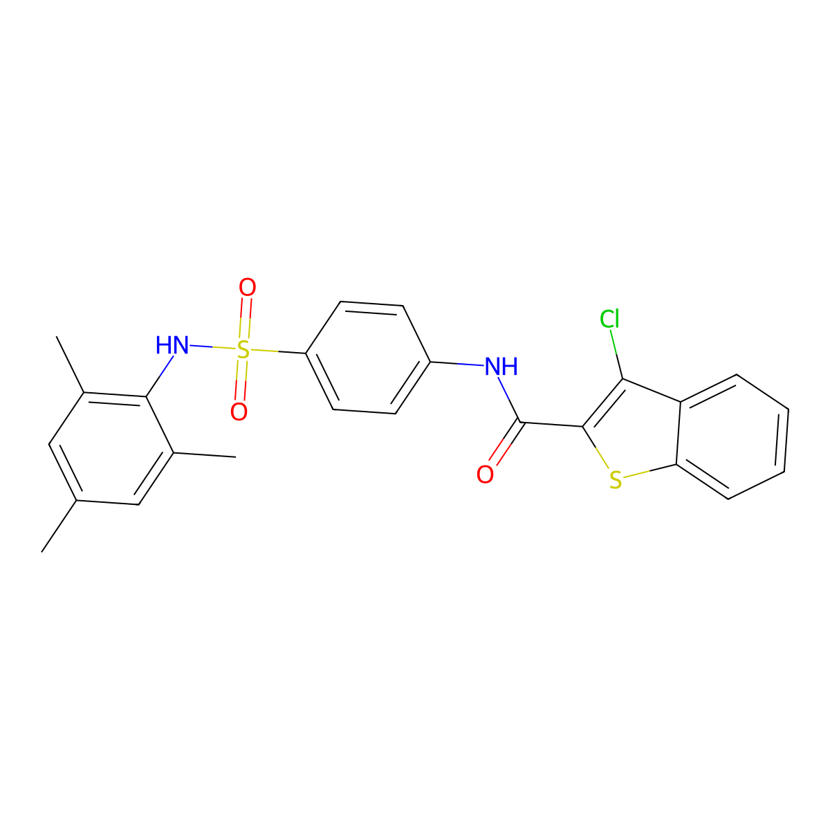 3-chloro-N-{4-[(mesitylamino)sulfonyl]phenyl}-1-benzothiophene-2-carboxamide molecular structure, CAS 431983-29-8