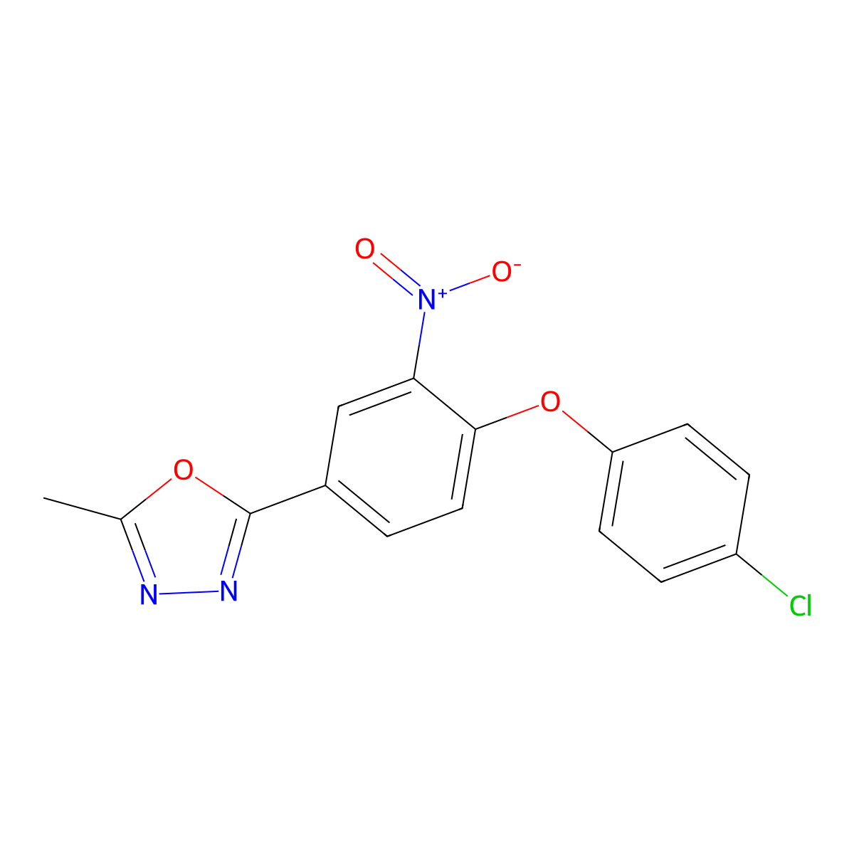 2-[4-(4-Chlorophenoxy)-3-nitrophenyl]-5-methyl-1,3,4-oxadiazole molecular structure, CAS 431983-40-3