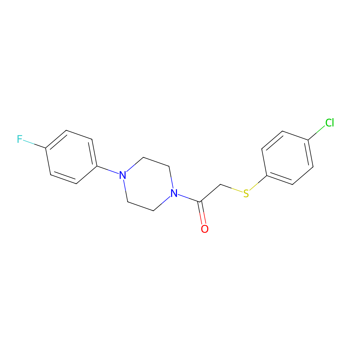 2-(4-Chlorophenyl)sulfanyl-1-[4-(4-fluorophenyl)piperazin-1-yl]ethanone molecular structure, CAS 431983-61-8