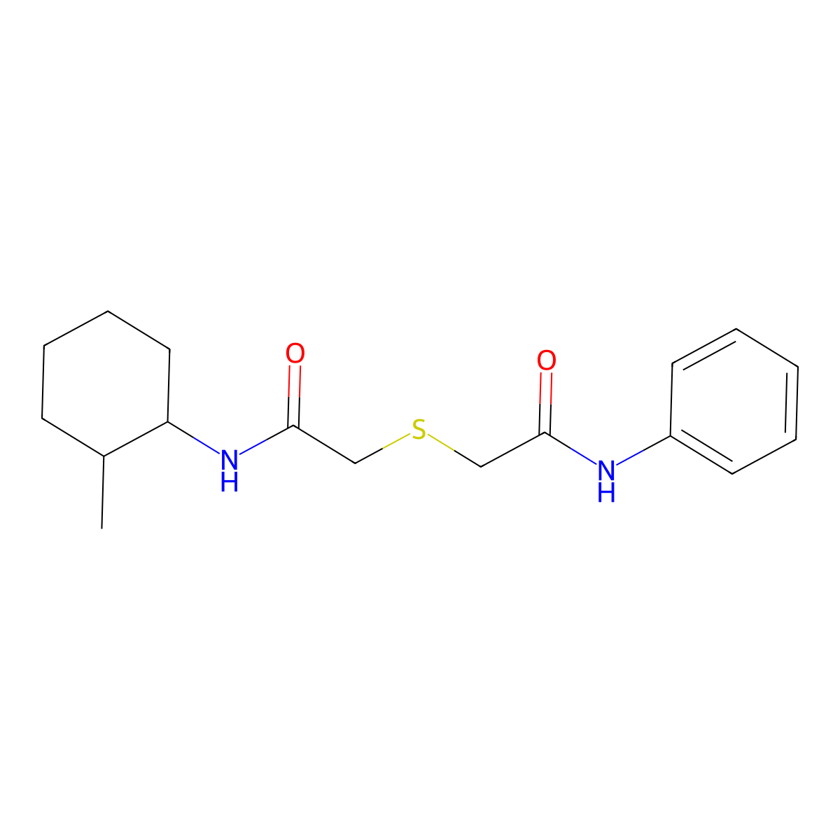 2-(2-anilino-2-oxoethyl)sulfanyl-N-(2-methylcyclohexyl)acetamide molecular structure, CAS 431983-63-0