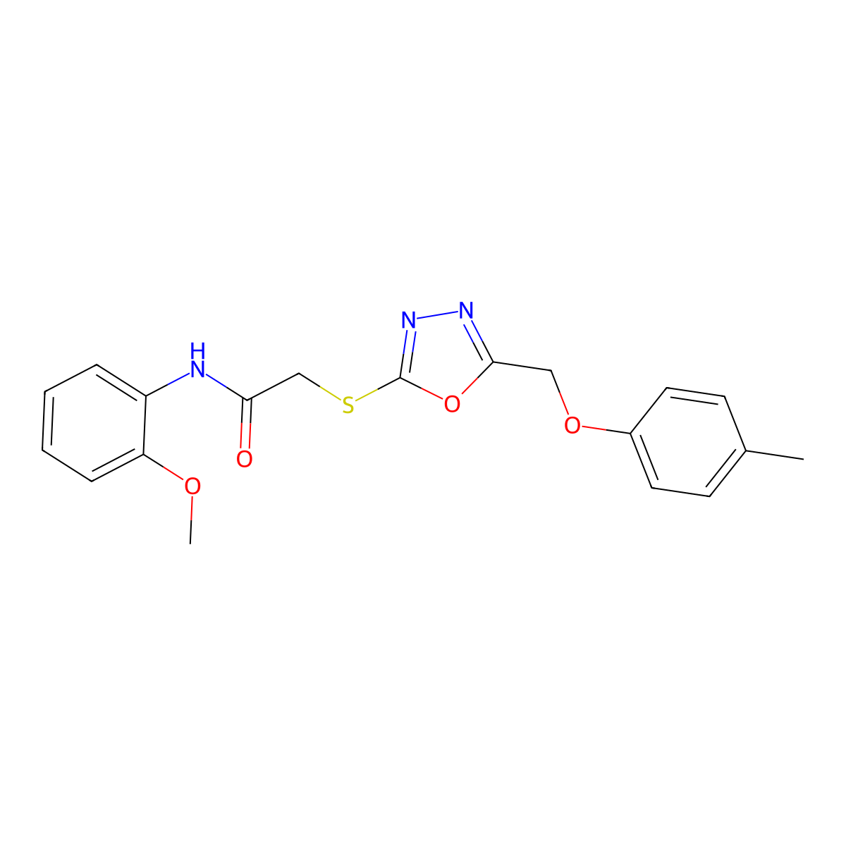N-(2-methoxyphenyl)-2-({5-[(4-methylphenoxy)methyl]-1,3,4-oxadiazol-2-yl}sulfanyl)acetamide molecular structure, CAS 431983-72-1