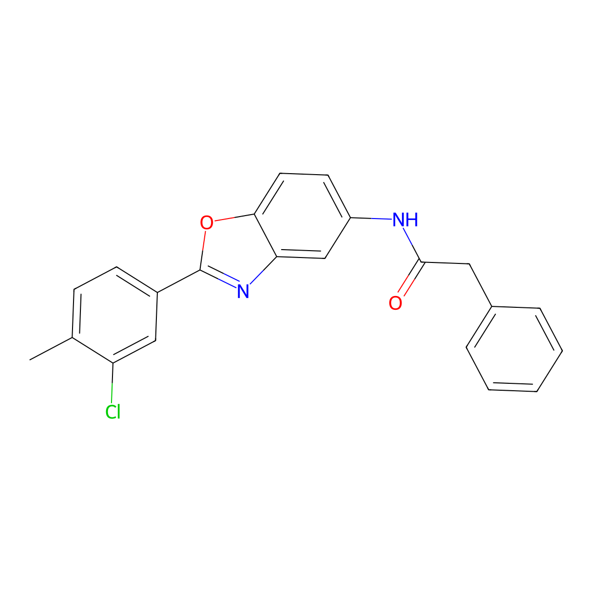 N-[2-(3-chloro-4-methylphenyl)-1,3-benzoxazol-5-yl]-2-phenylacetamide molecular structure, CAS 431983-75-4