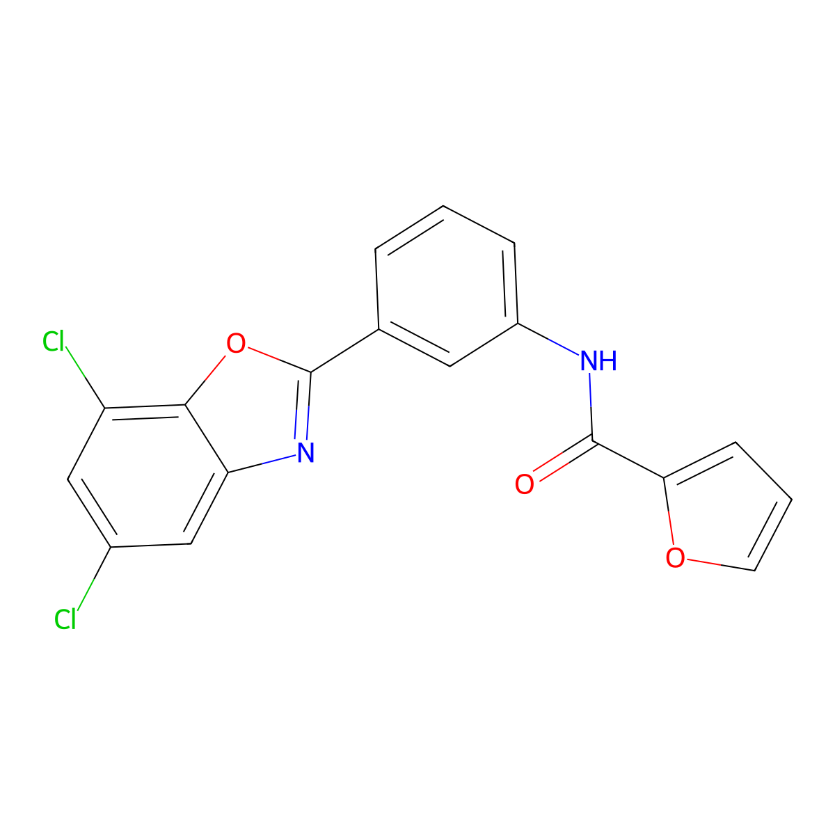 N-[3-(5,7-dichloro-1,3-benzoxazol-2-yl)phenyl]furan-2-carboxamide molecular structure, CAS 431984-99-5