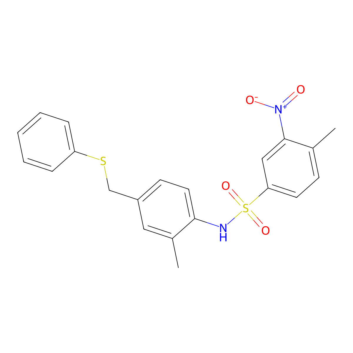 4-methyl-N-[2-methyl-4-(phenylsulfanylmethyl)phenyl]-3-nitrobenzenesulfonamide molecular structure, CAS 431985-24-9
