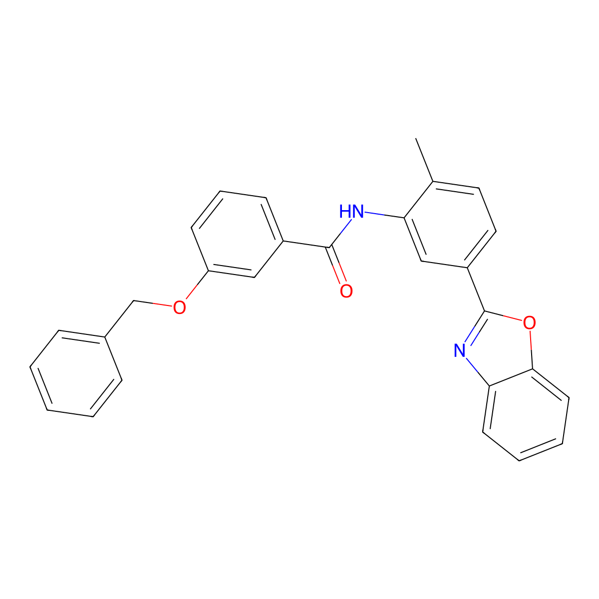 N-[5-(1,3-benzoxazol-2-yl)-2-methylphenyl]-3-phenylmethoxybenzamide molecular structure, CAS 431985-27-2