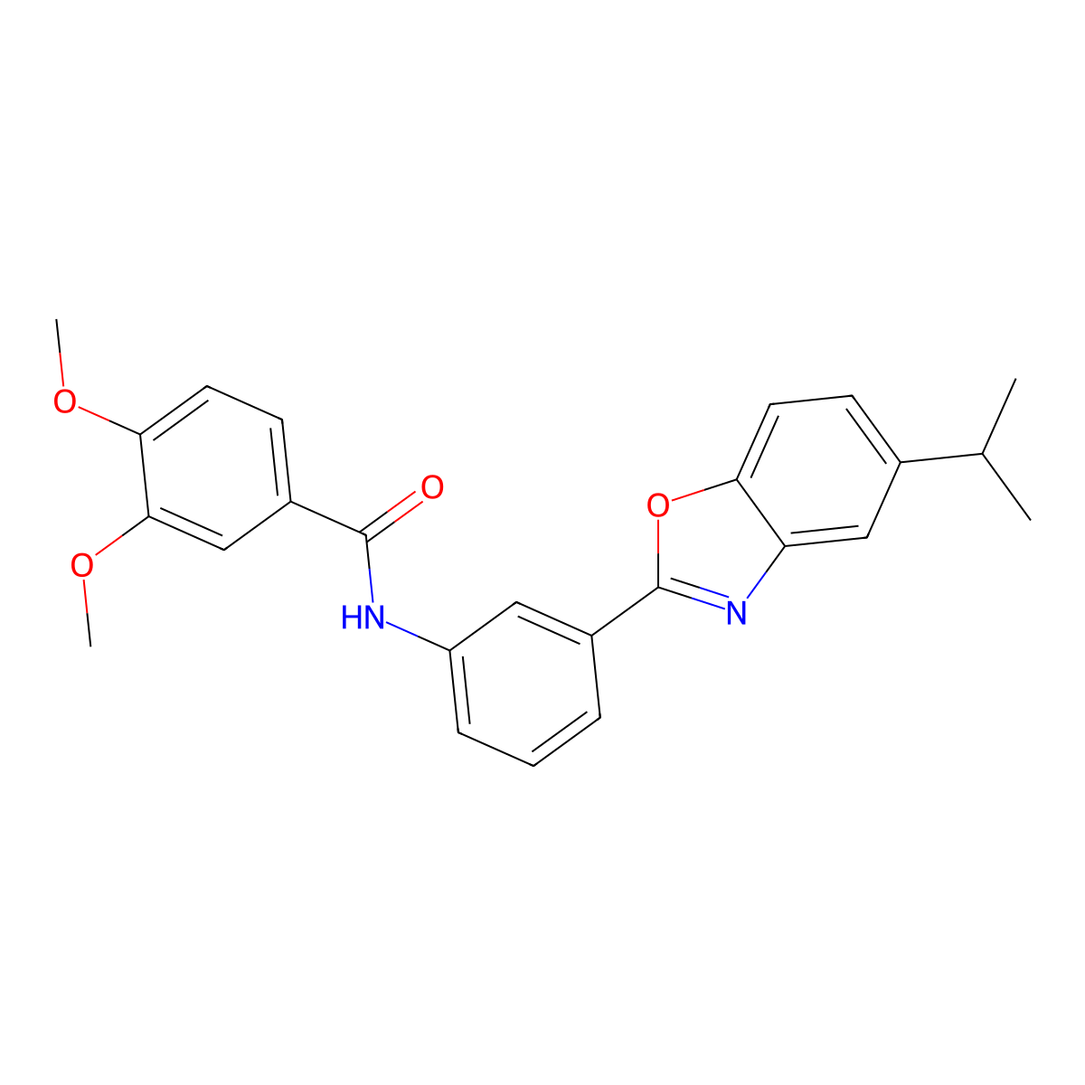 3,4-dimethoxy-N-{3-[5-(propan-2-yl)-1,3-benzoxazol-2-yl]phenyl}benzamide molecular structure, CAS 431985-28-3