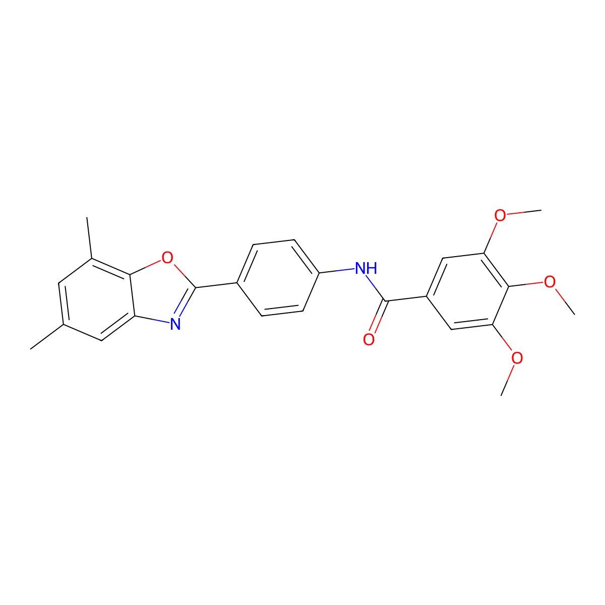 N-[4-(5,7-dimethyl-1,3-benzoxazol-2-yl)phenyl]-3,4,5-trimethoxybenzamide molecular structure, CAS 431985-33-0