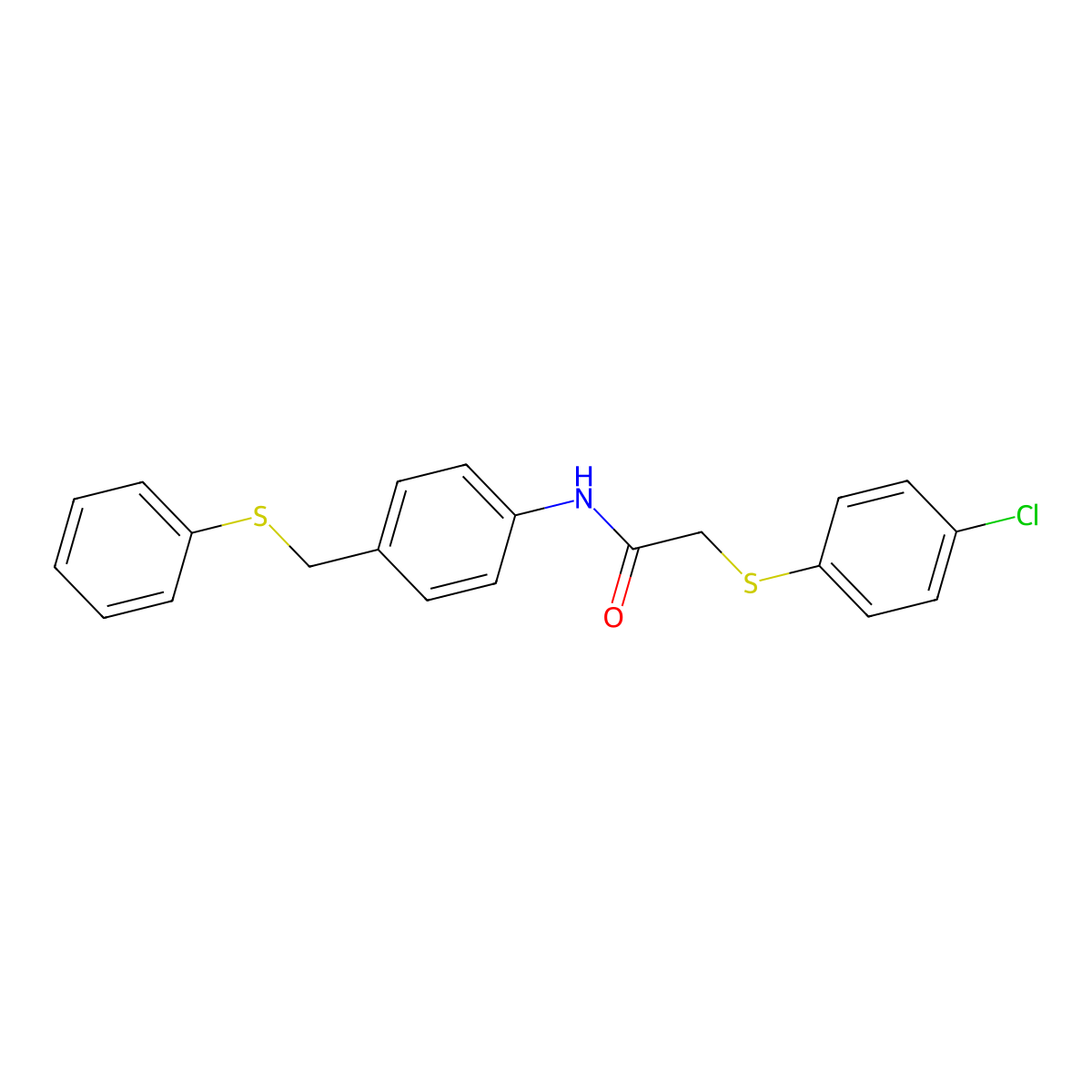 2-(4-chlorophenyl)sulfanyl-N-[4-(phenylsulfanylmethyl)phenyl]acetamide molecular structure, CAS 431985-42-1