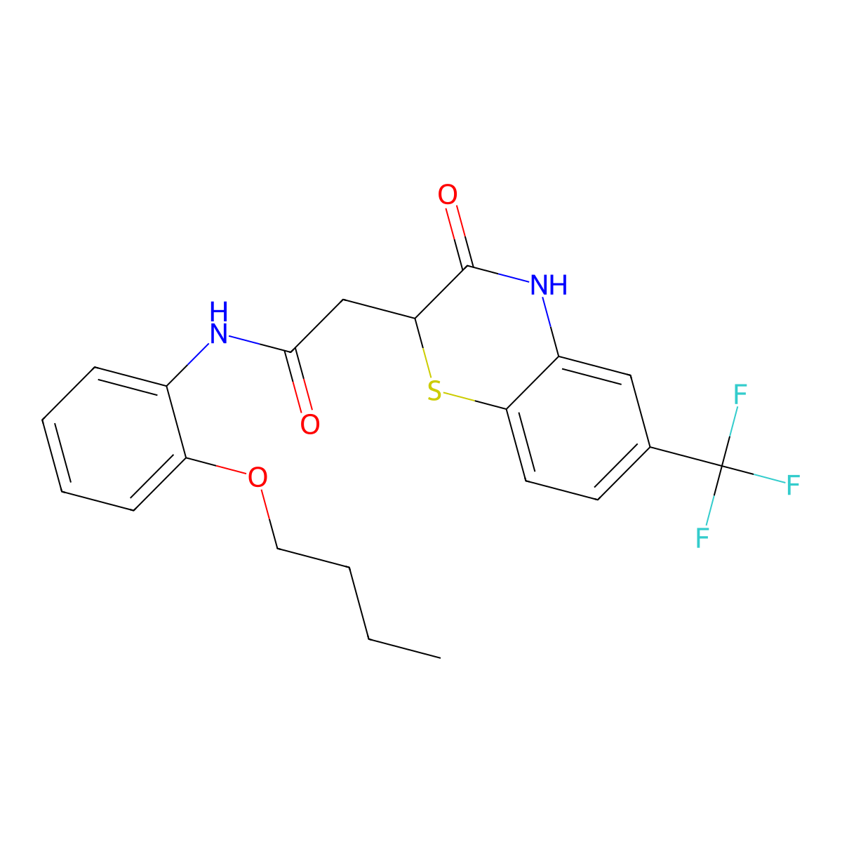 N-(2-butoxyphenyl)-2-[3-oxo-6-(trifluoromethyl)-3,4-dihydro-2H-1,4-benzothiazin-2-yl]acetamide molecular structure, CAS 431985-56-7