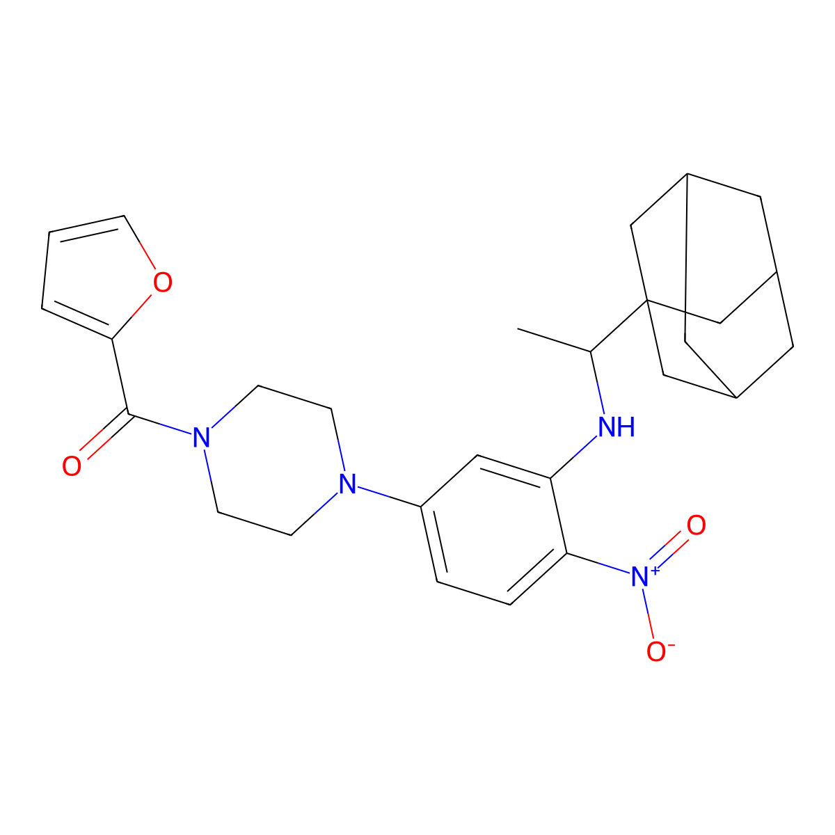 [4-[3-[1-(1-Adamantyl)ethylamino]-4-nitrophenyl]piperazin-1-yl]-(furan-2-yl)methanone molecular structure, CAS 431986-15-1