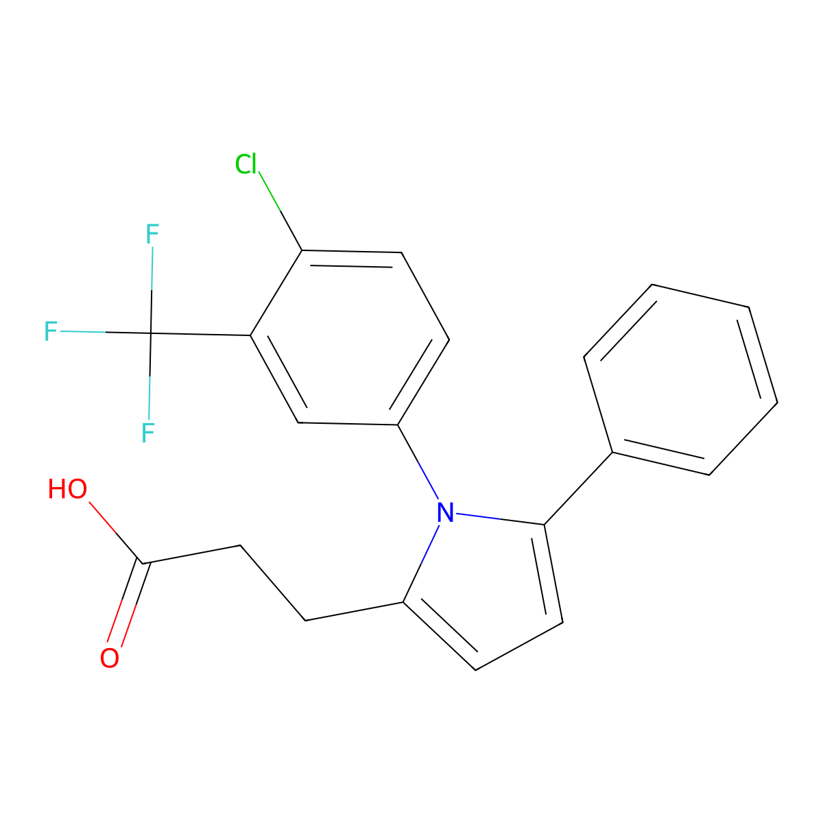 3-{1-[4-chloro-3-(trifluoromethyl)phenyl]-5-phenyl-1H-pyrrol-2-yl}propanoic acid molecular structure, CAS 431986-47-9
