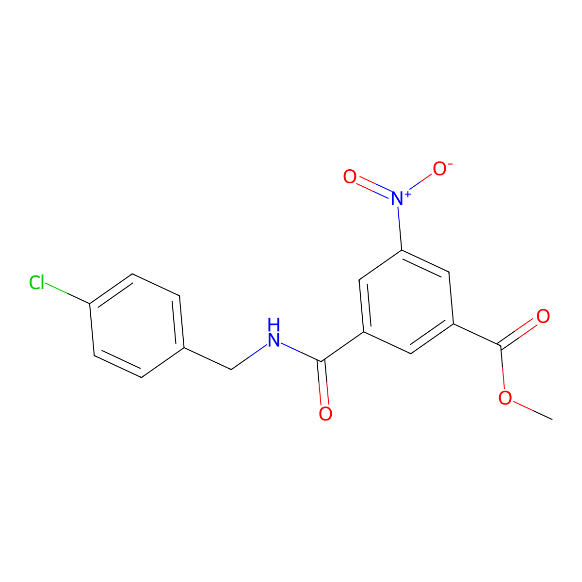 Methyl 3-((4-chlorobenzyl)carbamoyl)-5-nitrobenzoate molecular structure, CAS 431986-48-0