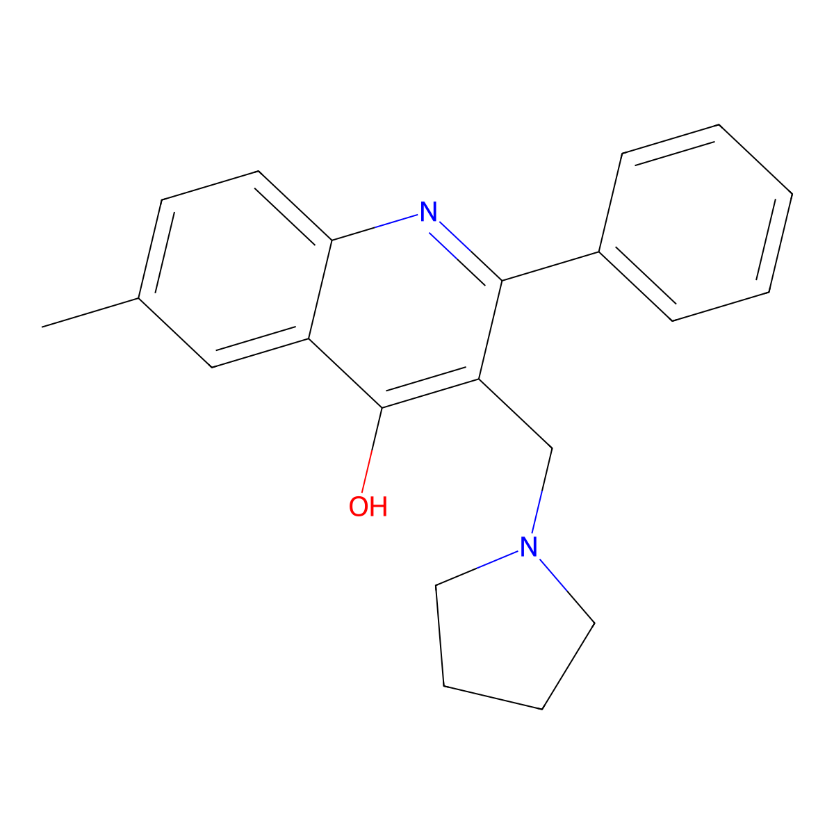 6-Methyl-2-phenyl-3-(pyrrolidinylmethyl)quinolin-4-ol molecular structure, CAS 431986-63-9