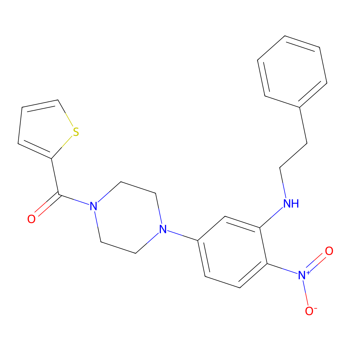 (4-{4-Nitro-3-[(2-phenylethyl)amino]phenyl}piperazin-1-yl)(thiophen-2-yl)methanone molecular structure, CAS 431987-00-7