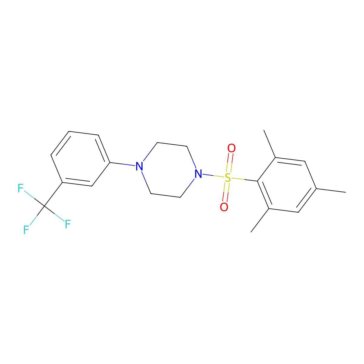 1-(Mesitylsulfonyl)-4-(3-(trifluoromethyl)phenyl)piperazine molecular structure, CAS 431991-71-8