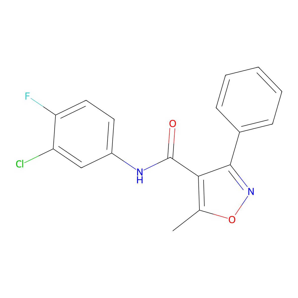 N-(3-chloro-4-fluorophenyl)-5-methyl-3-phenyl-1,2-oxazole-4-carboxamide molecular structure, CAS 431992-12-0