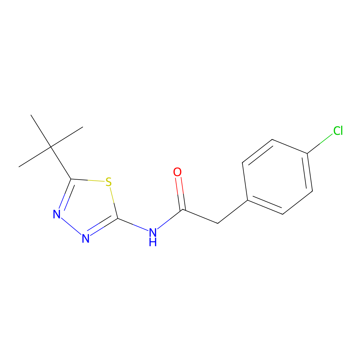 N-(5-(tert-Butyl)-1,3,4-thiadiazol-2-yl)-2-(4-chlorophenyl)acetamide molecular structure, CAS 431992-27-7