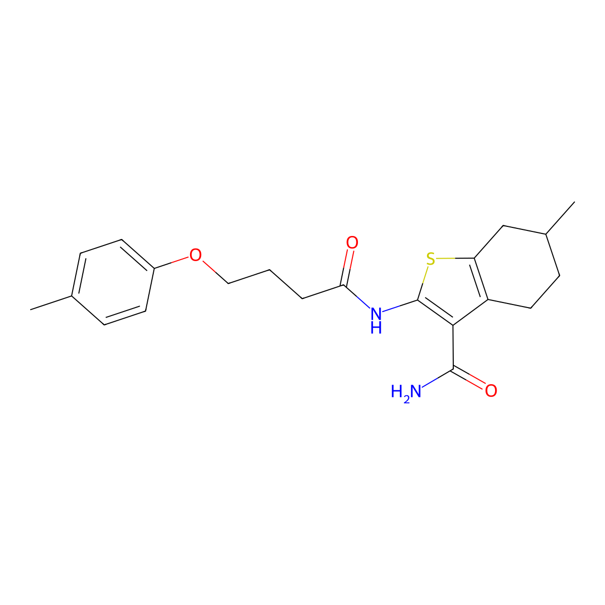 6-Methyl-2-{[4-(4-methylphenoxy)butanoyl]amino}-4,5,6,7-tetrahydro-1-benzothiophene-3-carboxamide molecular structure, CAS 431992-60-8