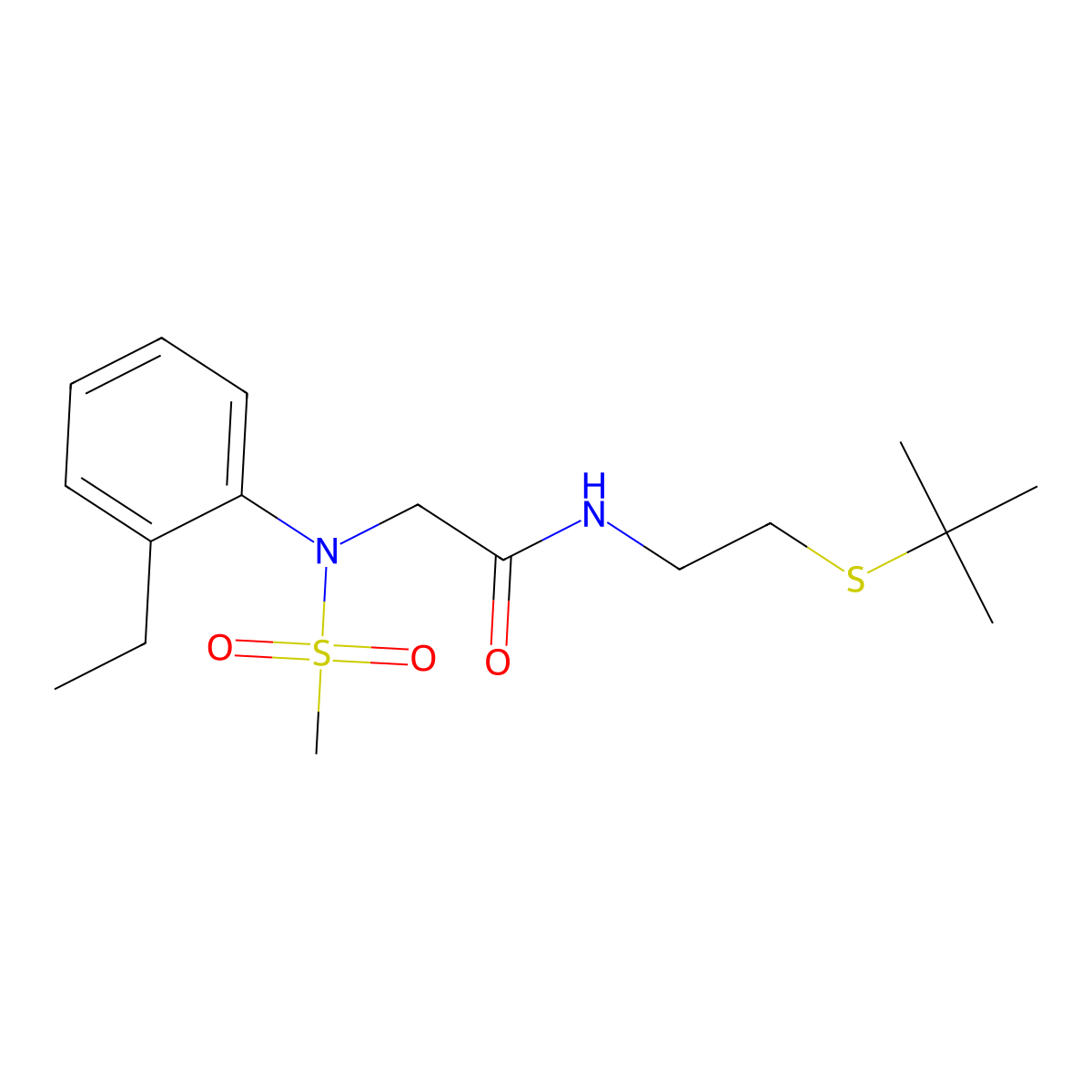 N-(2-tert-butylsulfanylethyl)-2-(2-ethyl-N-methylsulfonylanilino)acetamide molecular structure, CAS 431993-13-4