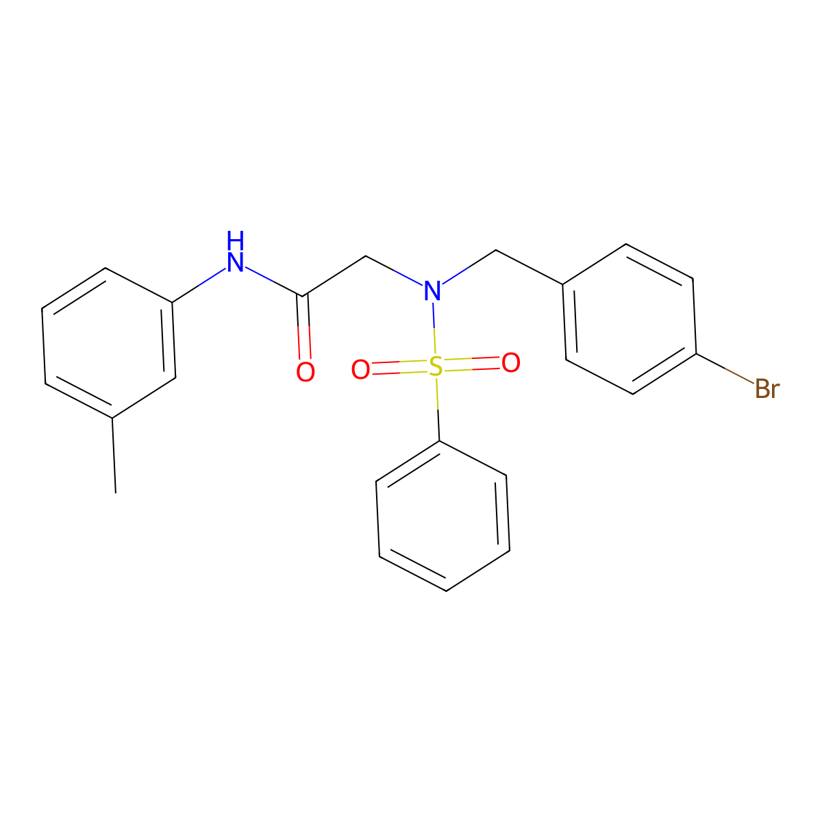 2-[benzenesulfonyl-[(4-bromophenyl)methyl]amino]-N-(3-methylphenyl)acetamide molecular structure, CAS 431994-78-4