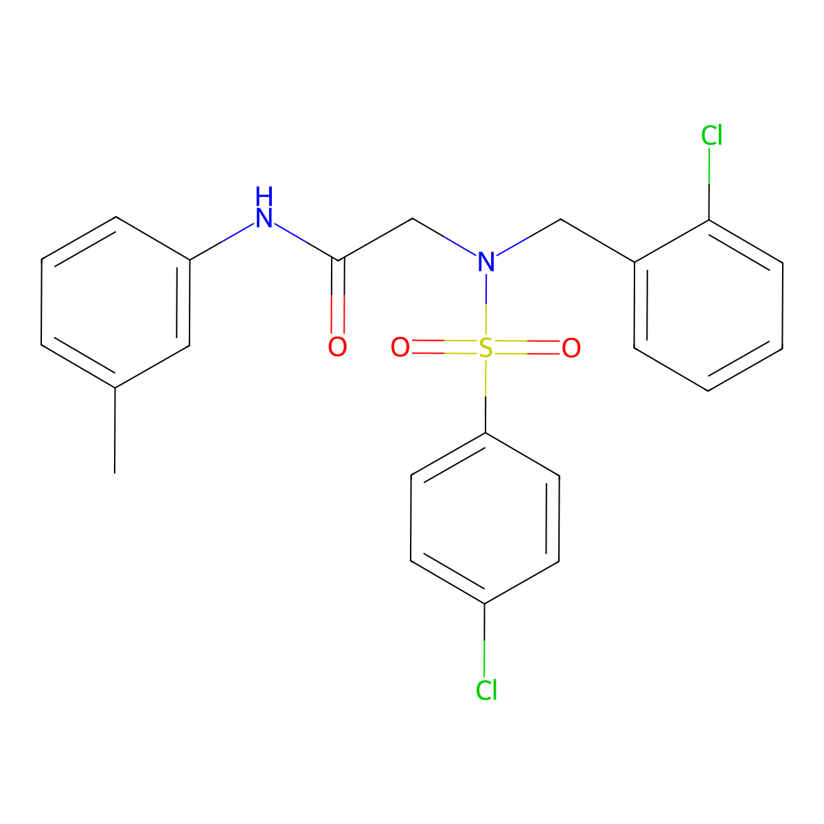 2-[(2-chlorophenyl)methyl-(4-chlorophenyl)sulfonylamino]-N-(3-methylphenyl)acetamide molecular structure, CAS 431995-04-9