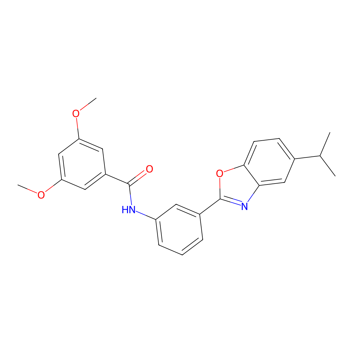 3,5-dimethoxy-N-[3-(5-propan-2-yl-1,3-benzoxazol-2-yl)phenyl]benzamide molecular structure, CAS 431995-10-7