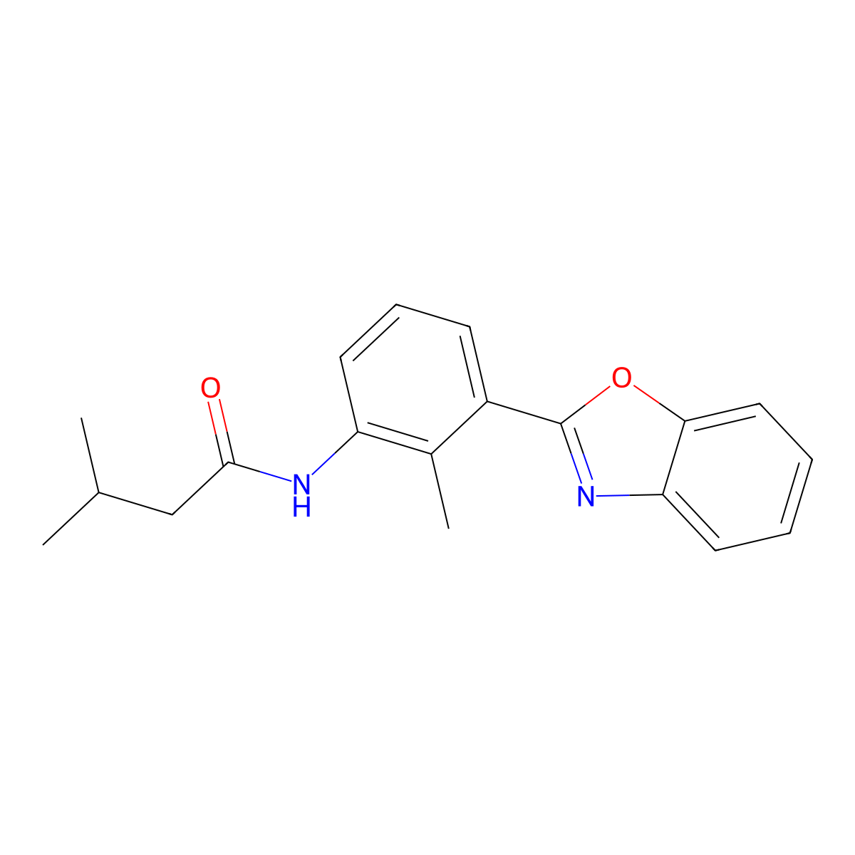 N-[3-(1,3-benzoxazol-2-yl)-2-methylphenyl]-3-methylbutanamide molecular structure, CAS 431995-28-7