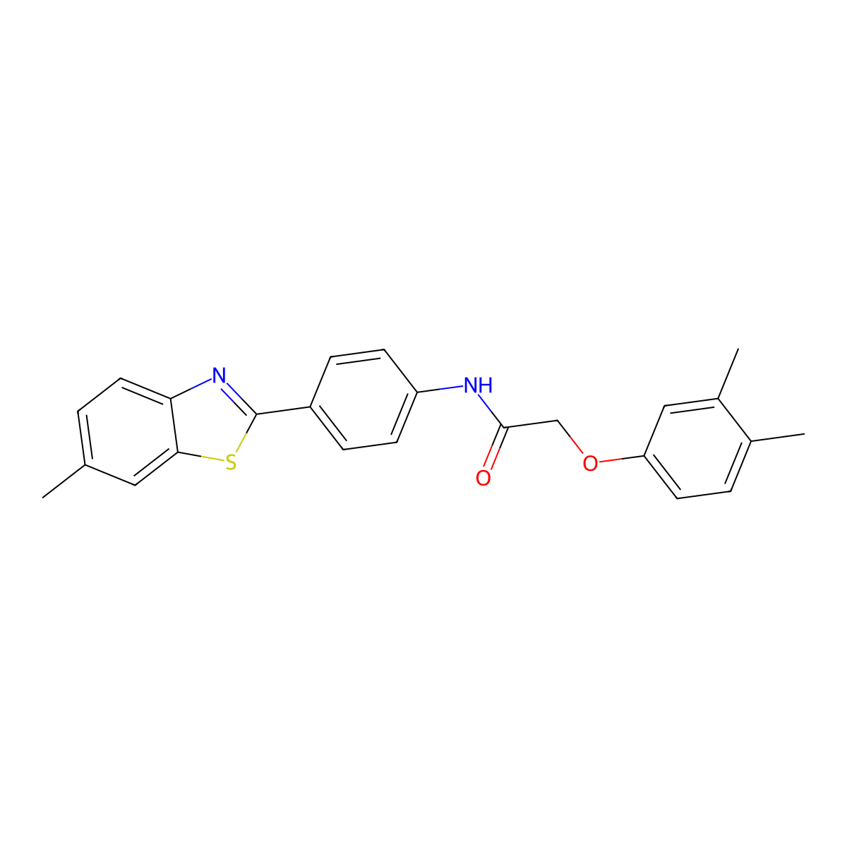 2-(3,4-dimethylphenoxy)-N-[4-(6-methyl-1,3-benzothiazol-2-yl)phenyl]acetamide molecular structure, CAS 431996-18-8