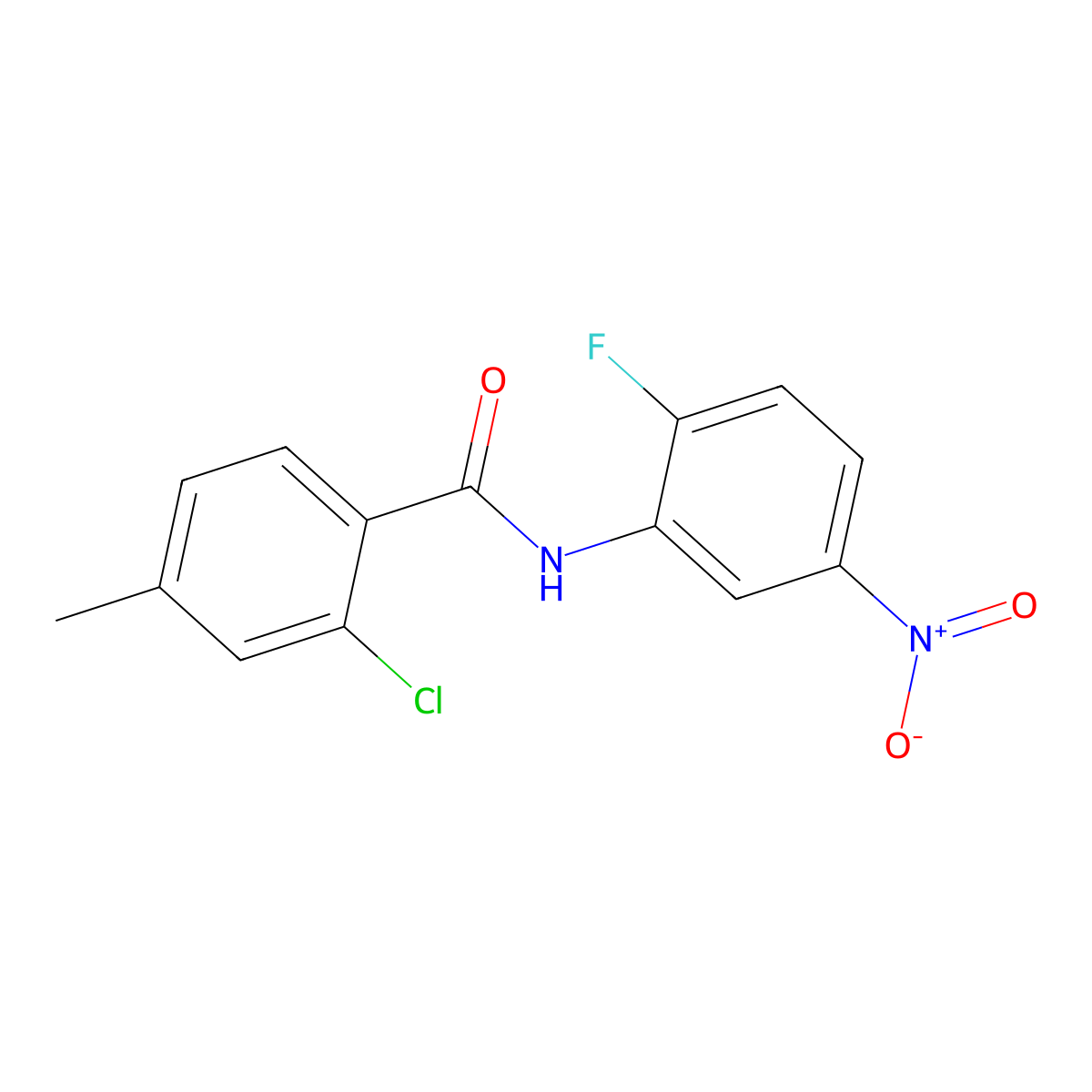 2-chloro-N-(2-fluoro-5-nitrophenyl)-4-methylbenzamide molecular structure, CAS 431996-46-2