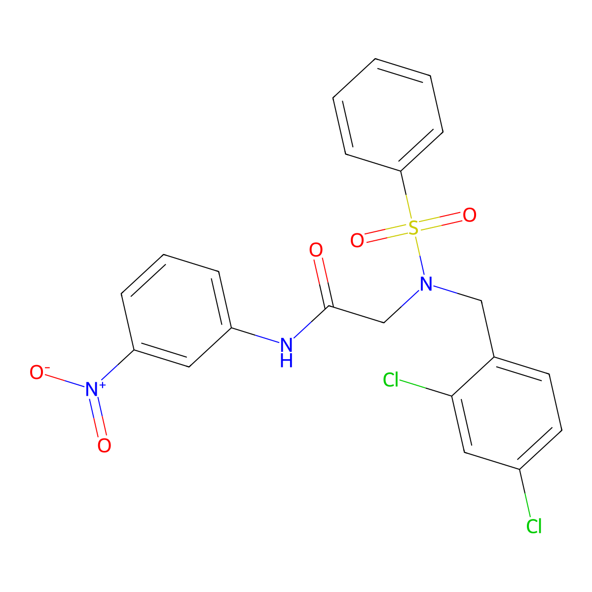 2-[benzenesulfonyl-[(2,4-dichlorophenyl)methyl]amino]-N-(3-nitrophenyl)acetamide molecular structure, CAS 431996-65-5