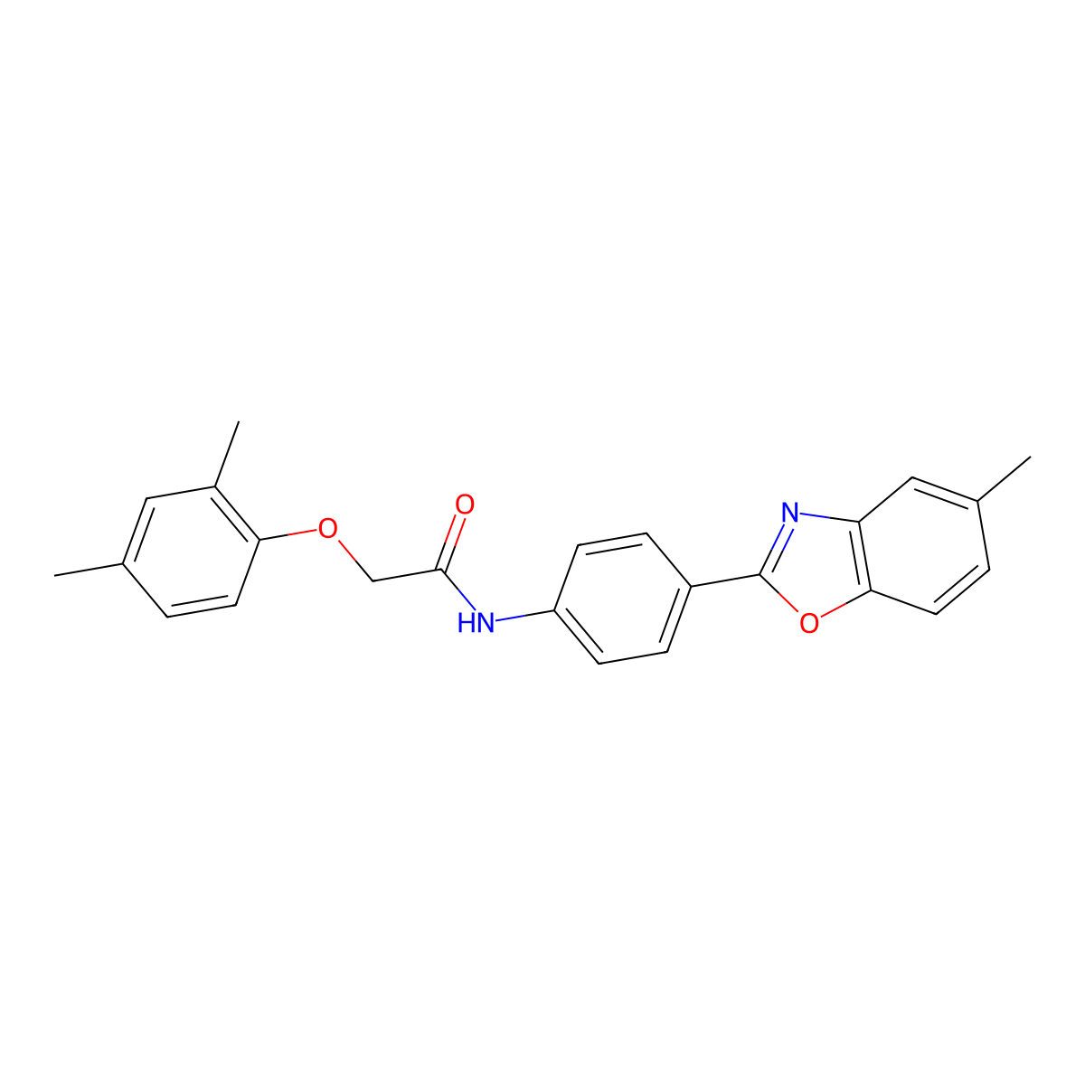 2-(2,4-dimethylphenoxy)-N-[4-(5-methyl-1,3-benzoxazol-2-yl)phenyl]acetamide molecular structure, CAS 431996-67-7