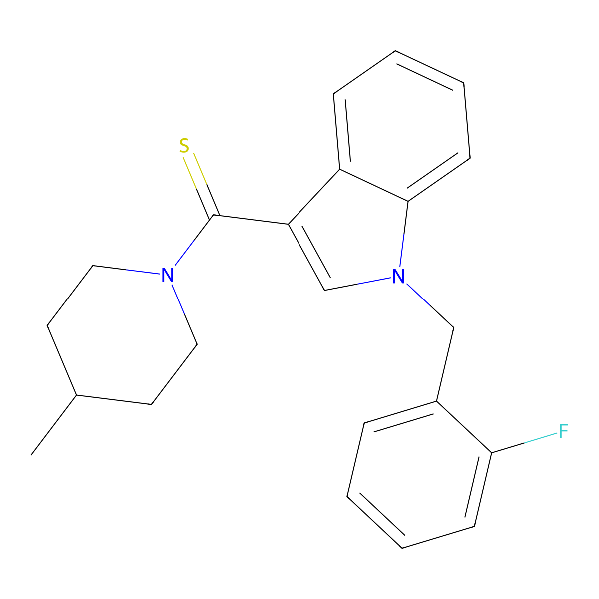 [1-[(2-Fluorophenyl)methyl]indol-3-yl]-(4-methylpiperidin-1-yl)methanethione molecular structure, CAS 431996-94-0